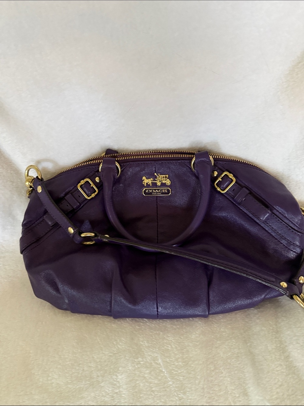 Coach Purple Leather Satchel with Gold-Tone Accents
